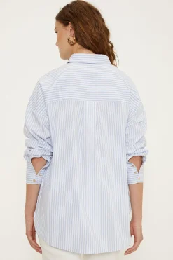 Hot Oasis Oversized Poplin Pinstripe Shirt Blue
