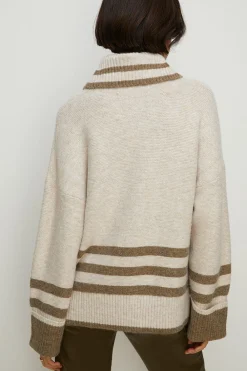 Best Oasis Oversized Roll Neck Stripe Jumper White