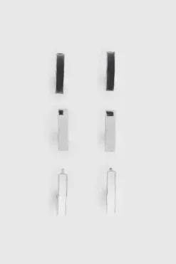 Clearance Oasis 3 Pack Hoop Earrings Silver