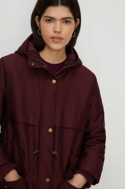 Discount Oasis Padded Winter Longline Parka Coat Berry