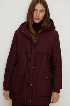 Online Oasis Padded Winter Midi Parka Coat Berry