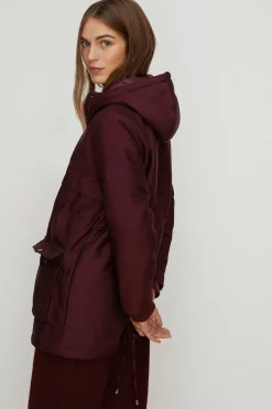 Online Oasis Padded Winter Midi Parka Coat Berry