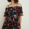 Discount Oasis Painted Floral Bardot Organza Tiered Dress Black