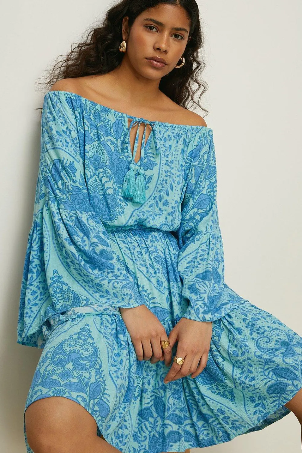 Discount Oasis Paisley Bardot Dress Blue