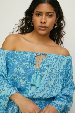 Discount Oasis Paisley Bardot Dress Blue