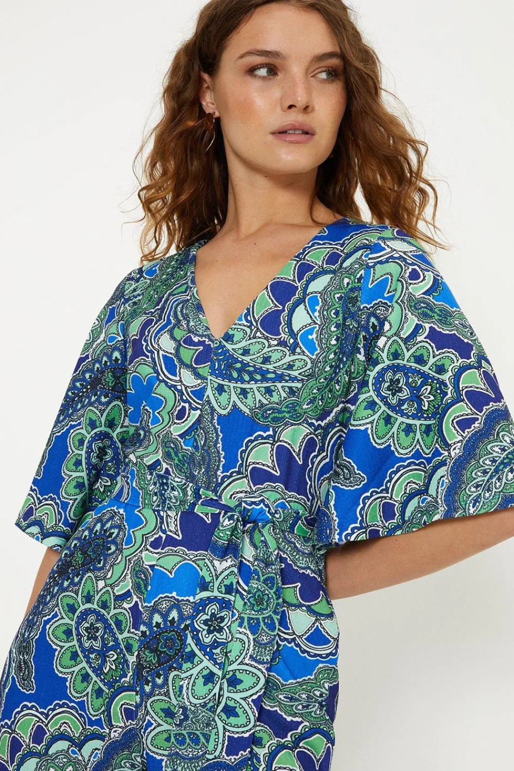New Oasis Paisley Crinkle Angel Sleeve Jumpsuit Blue
