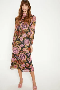 Online Oasis Paisley Funnel Neck Mesh Midi Dress Multi