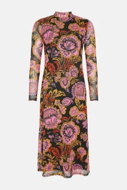 Online Oasis Paisley Funnel Neck Mesh Midi Dress Multi