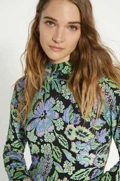 Online Oasis Paisley Jersey Funnel Neck Long Sleeve Mini Dress Multi