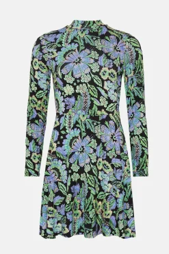 Online Oasis Paisley Jersey Funnel Neck Long Sleeve Mini Dress Multi