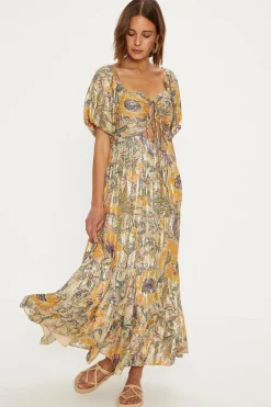 Fashion Oasis Paisley Metallic Midi Dress Tropical Orange