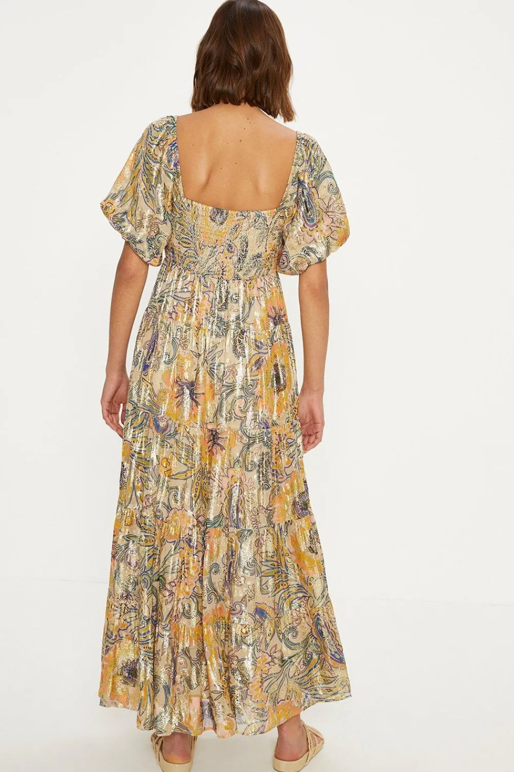 Fashion Oasis Paisley Metallic Midi Dress Tropical Orange