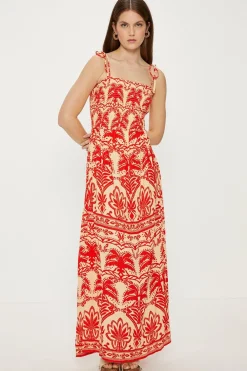 Outlet Oasis Paisley Palm Shir Maxi Dress Red