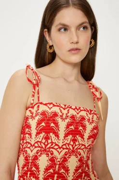 Outlet Oasis Paisley Palm Shir Maxi Dress Red