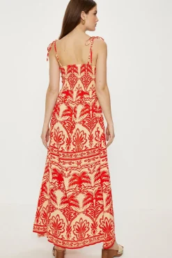 Outlet Oasis Paisley Palm Shir Maxi Dress Red