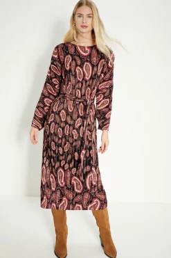 Clearance Oasis Paisley Plisse Belted Midi Dress Multi
