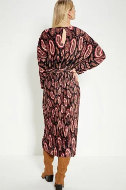 Clearance Oasis Paisley Plisse Belted Midi Dress Multi