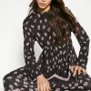 New Oasis Paisley Plisse Placement Midi Dress Black