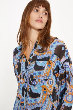 New Oasis Paisley Pocket Front Chiffon Shirt Multi