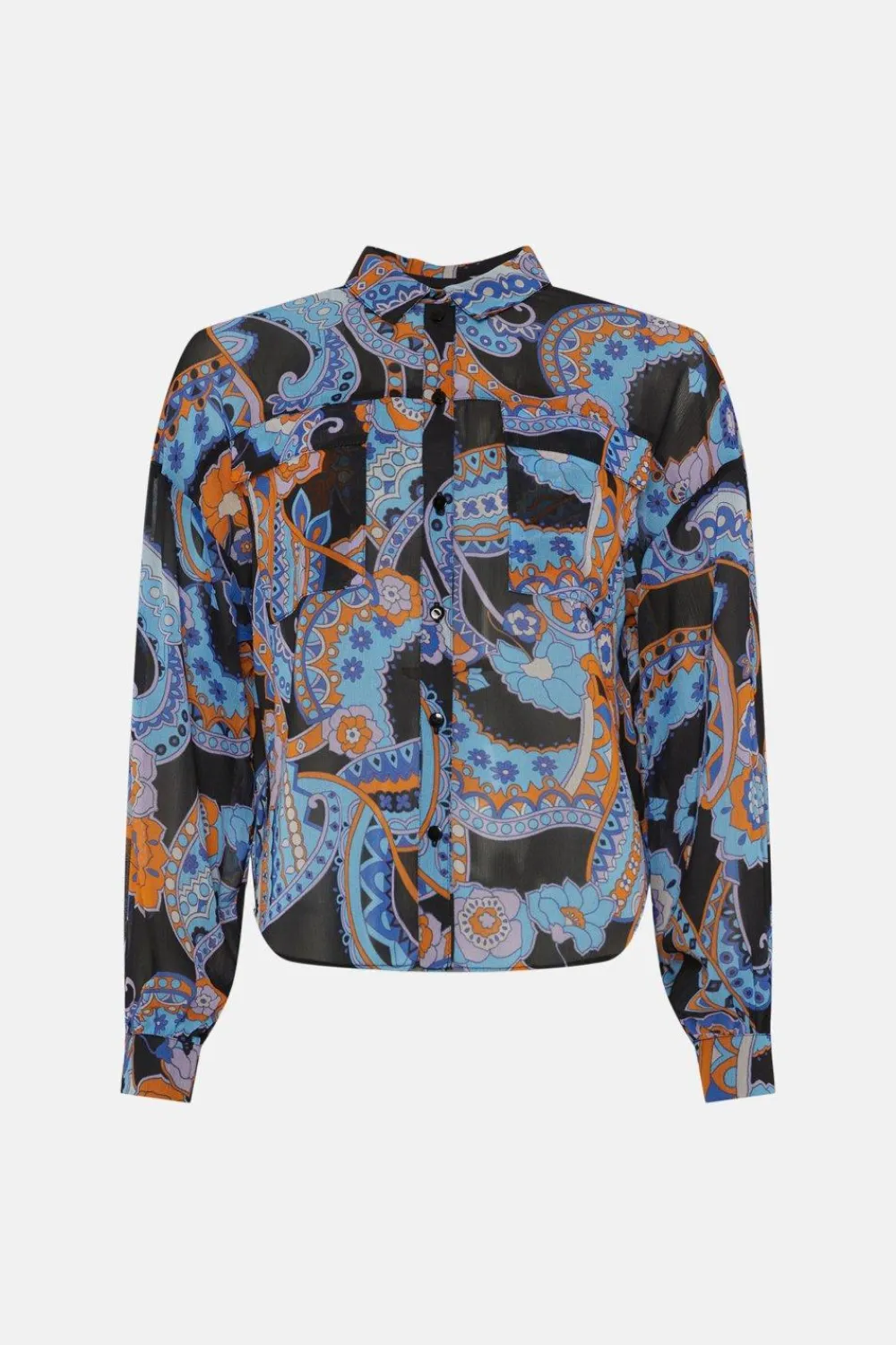 New Oasis Paisley Pocket Front Chiffon Shirt Multi