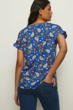 Outlet Oasis Paisley Print Cotton Slub Roll Sleeve T-Shirt Ivory