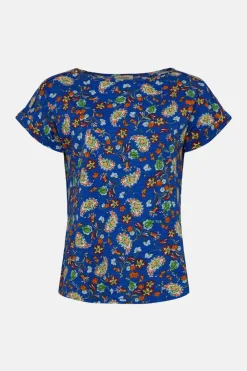 Outlet Oasis Paisley Print Cotton Slub Roll Sleeve T-Shirt Ivory