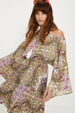 Best Oasis Paisley Print Crinkle Shirred Bardot Dress Multi