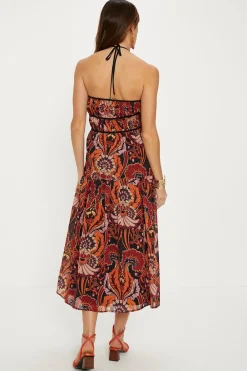 Best Oasis Paisley Print Halter Neck Midi Dress Orange