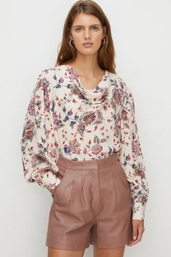 Sale Oasis Paisley Printed Cowl Neck Blouse Ivory