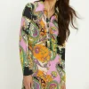 Hot Oasis Paisley Ruched Front Midi Shirt Dress Purple