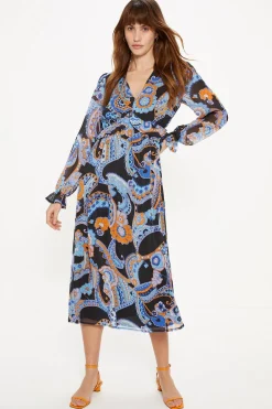 Clearance Oasis Paisley Ruffle Waist Midi Dress Multi