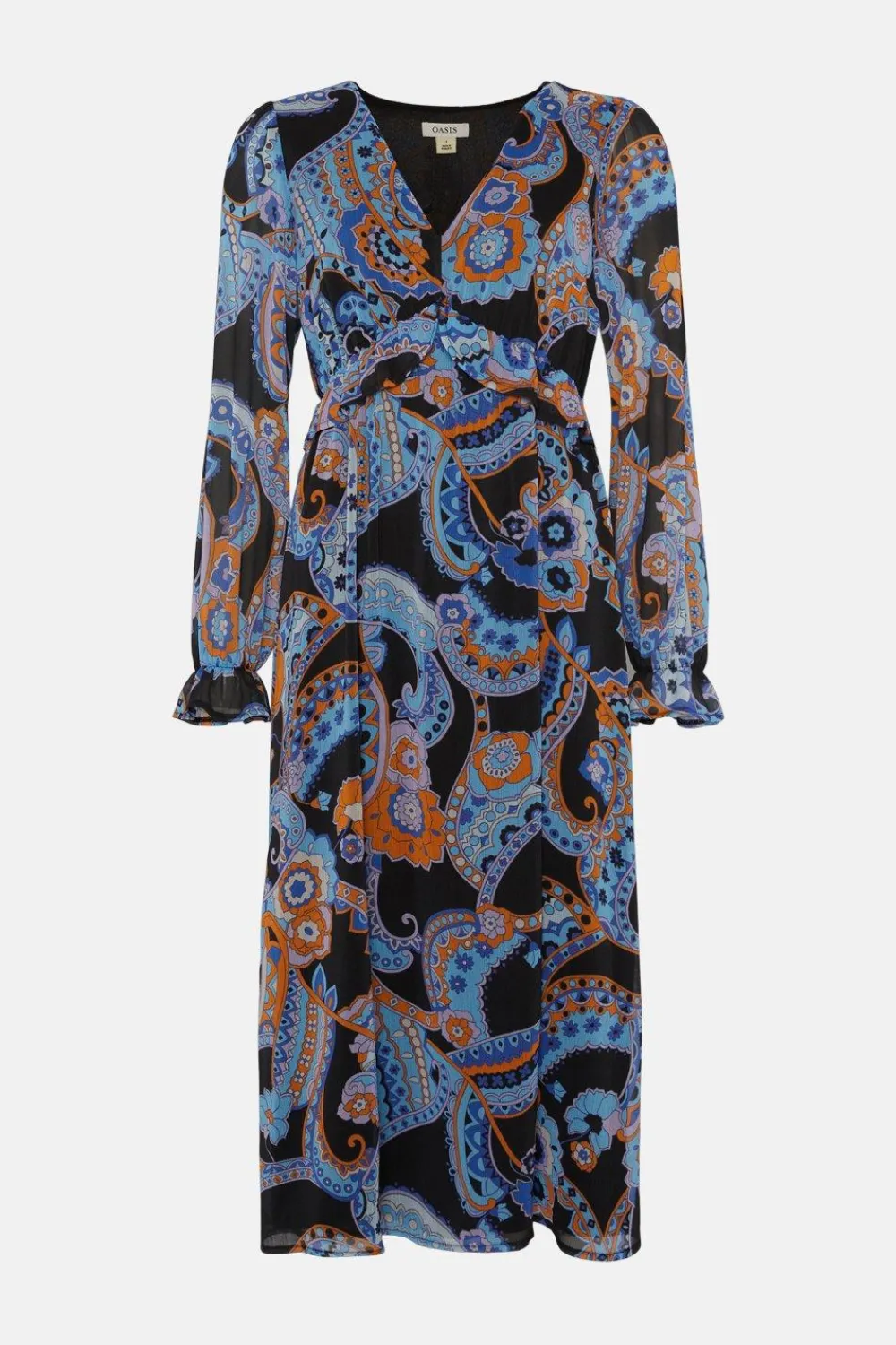 Clearance Oasis Paisley Ruffle Waist Midi Dress Multi