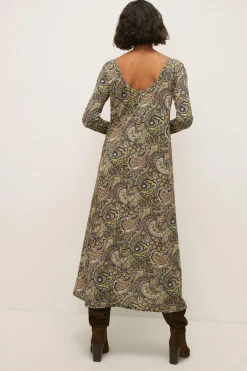 Discount Oasis Paisley Scoop Back Trapeze Midaxi Dress Green
