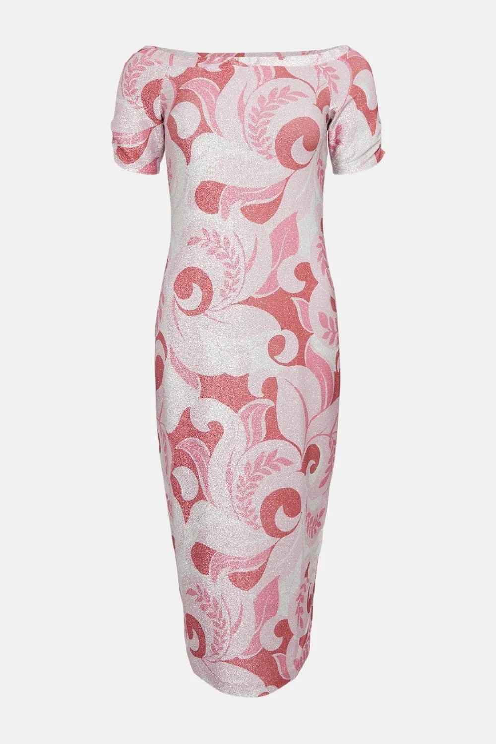 Clearance Oasis Paisley Shimmer Jersey Bardot Midi Dress Ivory