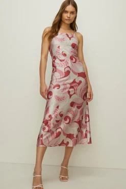 Hot Oasis Paisley Shimmer Jersey Tie Back Cami Dress Ivory