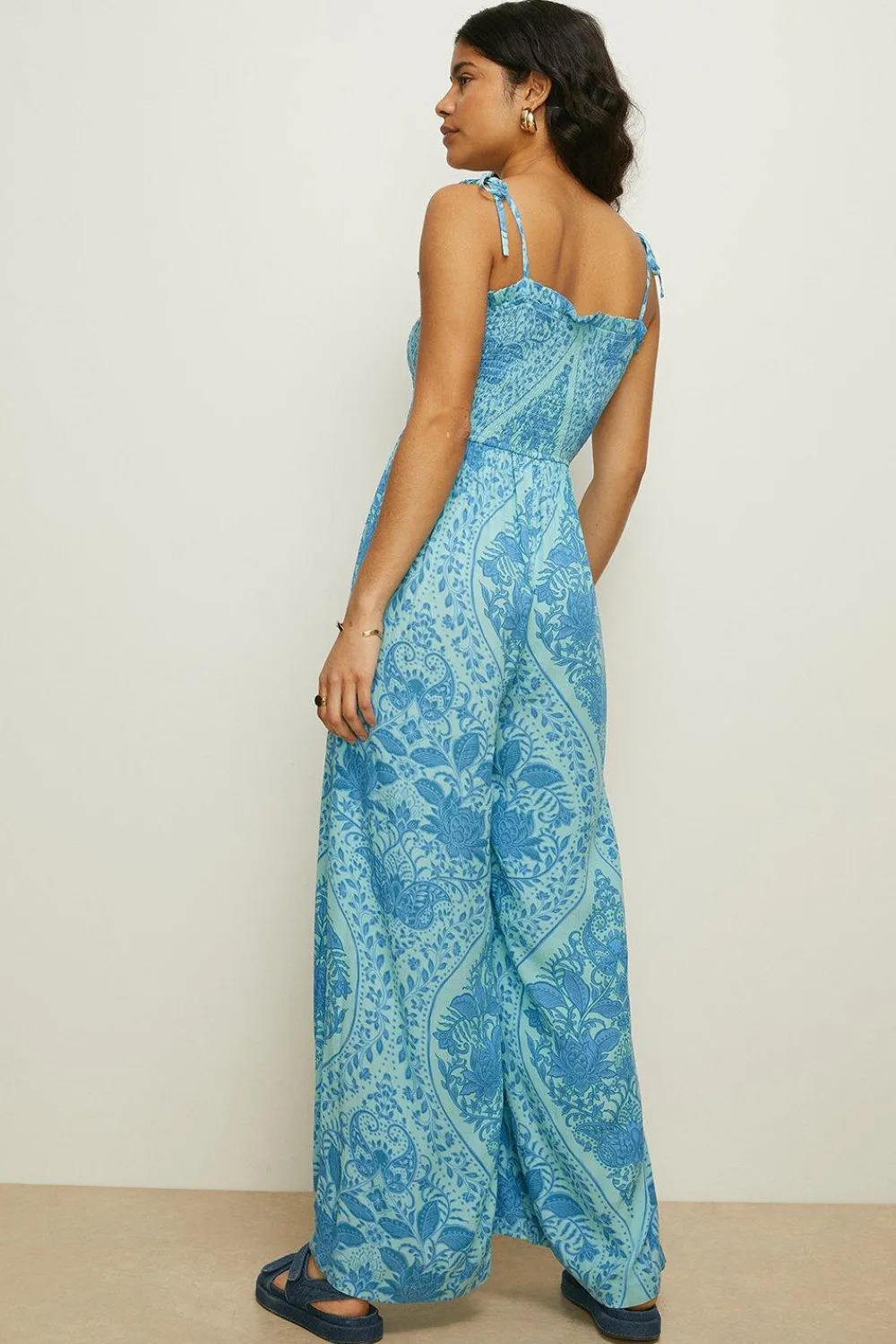 Outlet Oasis Paisley Shirred Jumpsuit Blue