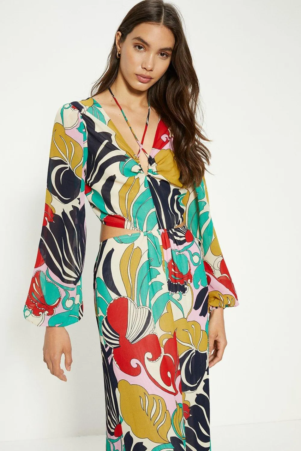 Discount Oasis Paisley Swirl Printed Tie Neck Wide Leg Jumpsuit Multi