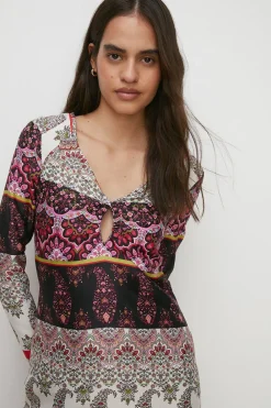 Online Oasis Paisley V Front Detail Midi Dress Multi