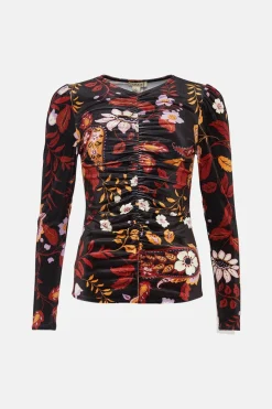 Clearance Oasis Paisley Velvet Ruched Front Top Multi