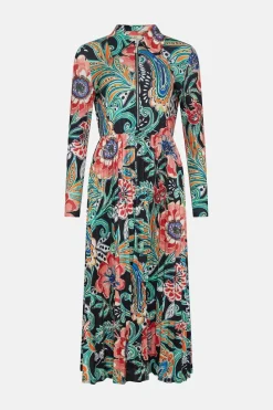 Online Oasis Paisley Zip Front Pleated Slinky Jersey Dress Multi