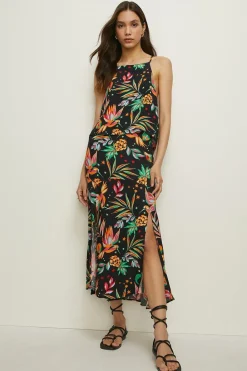 Fashion Oasis Palm Printed Co Ord Strappy Top Black