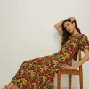 New Oasis Pansy Puff Sleeve Midi Dress Floral