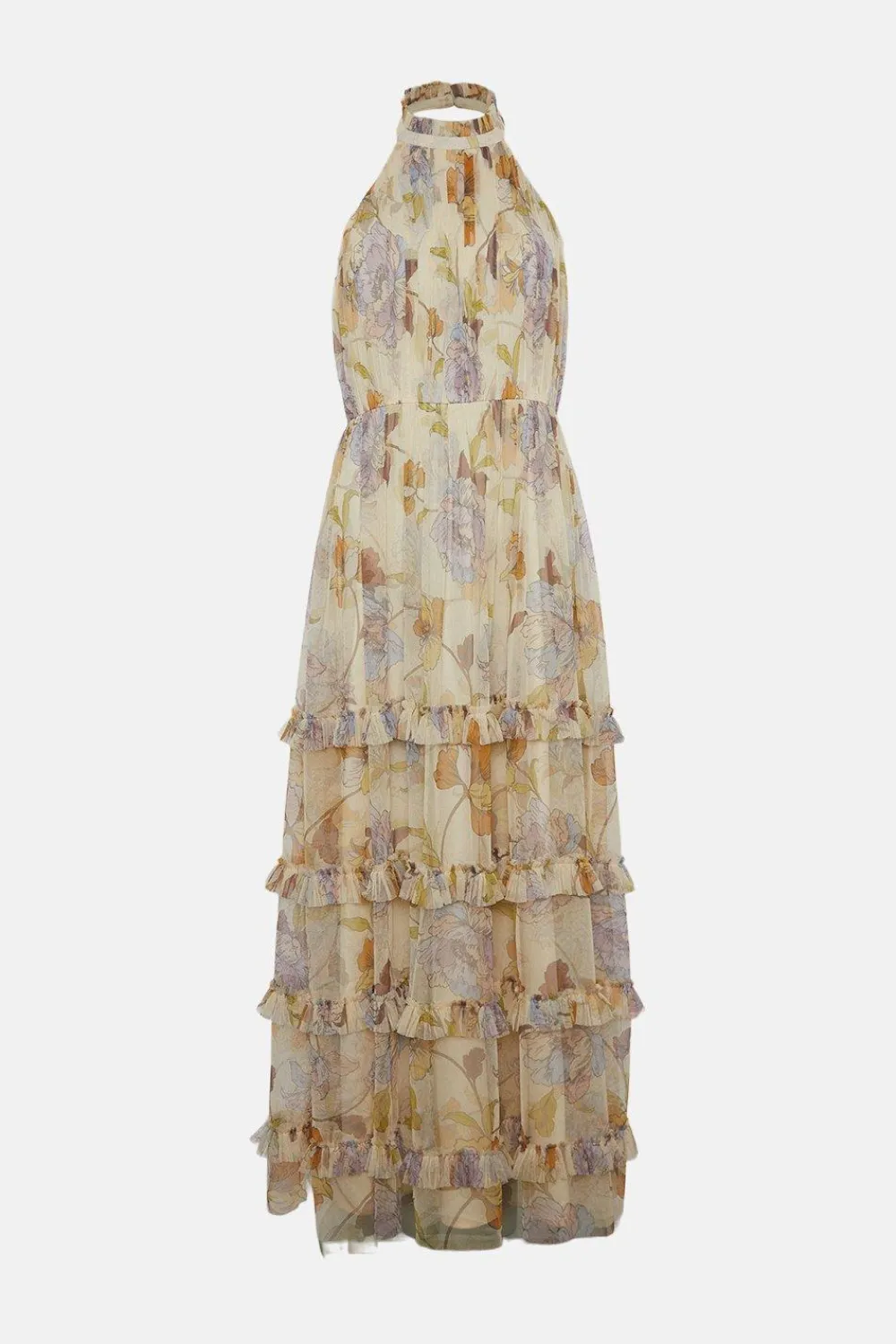 Outlet Oasis Pastel Floral Halter Tiered Maxi Dress Off White