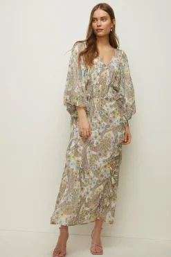 Clearance Oasis Pastel Paisley Dobby Chiffon Ruffle Midi Dres Multi