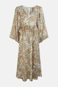 Clearance Oasis Pastel Paisley Dobby Chiffon Ruffle Midi Dres Multi