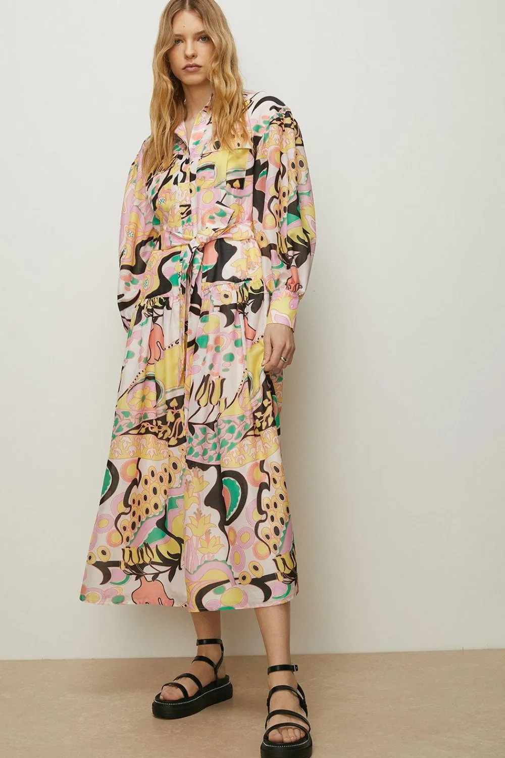 Discount Oasis Pastel Swirl Printed Midi Shirt Dress Multi
