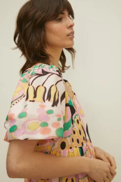 Clearance Oasis Pastel Swirl Square Neck Mini Dress Multi