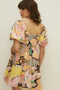 Clearance Oasis Pastel Swirl Square Neck Mini Dress Multi