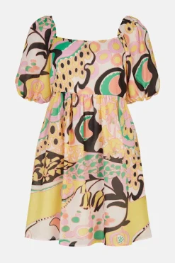 Clearance Oasis Pastel Swirl Square Neck Mini Dress Multi