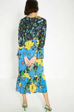 Hot Oasis Patch Print Bold Floral Midi Dress Multi